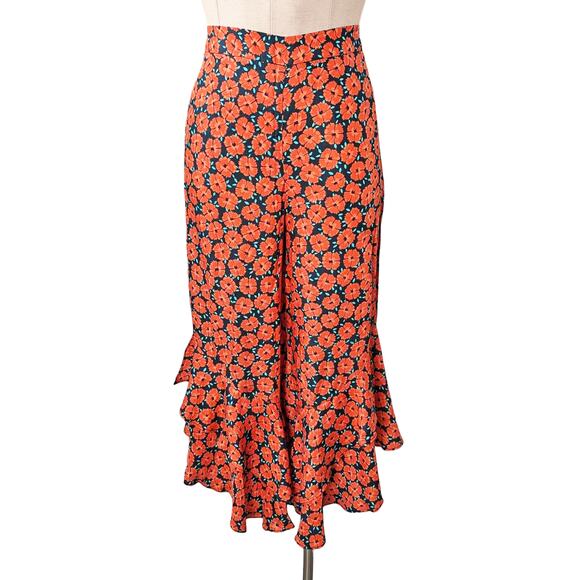 BONNIE & NORMA Floral Red Ruffle Leg Pants 6 8 - Picture 1 of 4